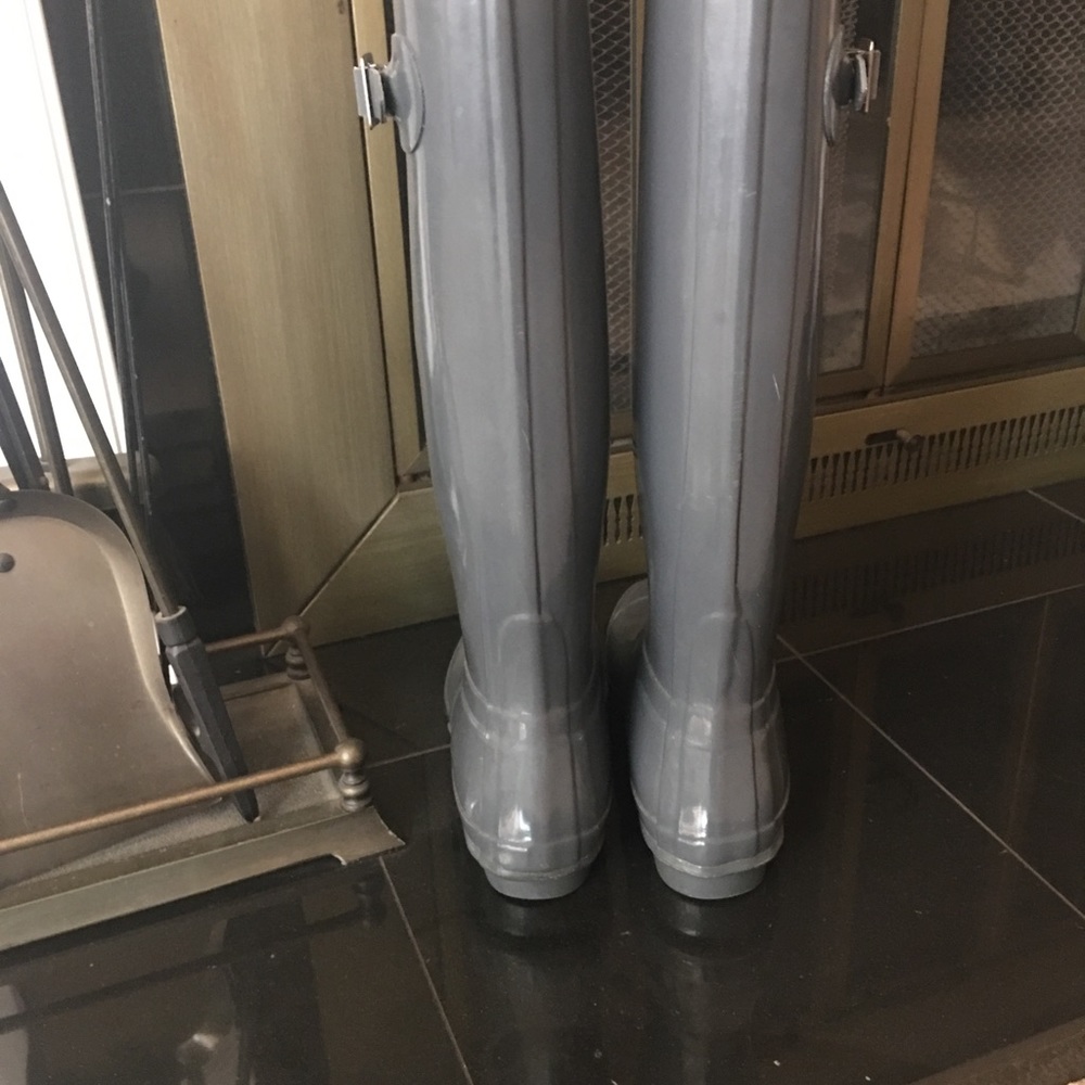 HUNTER Women Original Glossy Dark Grey Rubber Tall Rain Boots US 7M - Picture 4 of 7